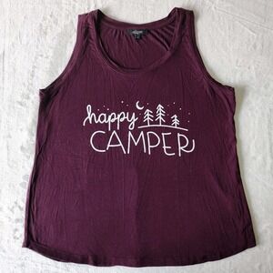 Happy Camper Tank Womens Small Sleeveless Top‎ Camping Tent Burgandy Camp Travel